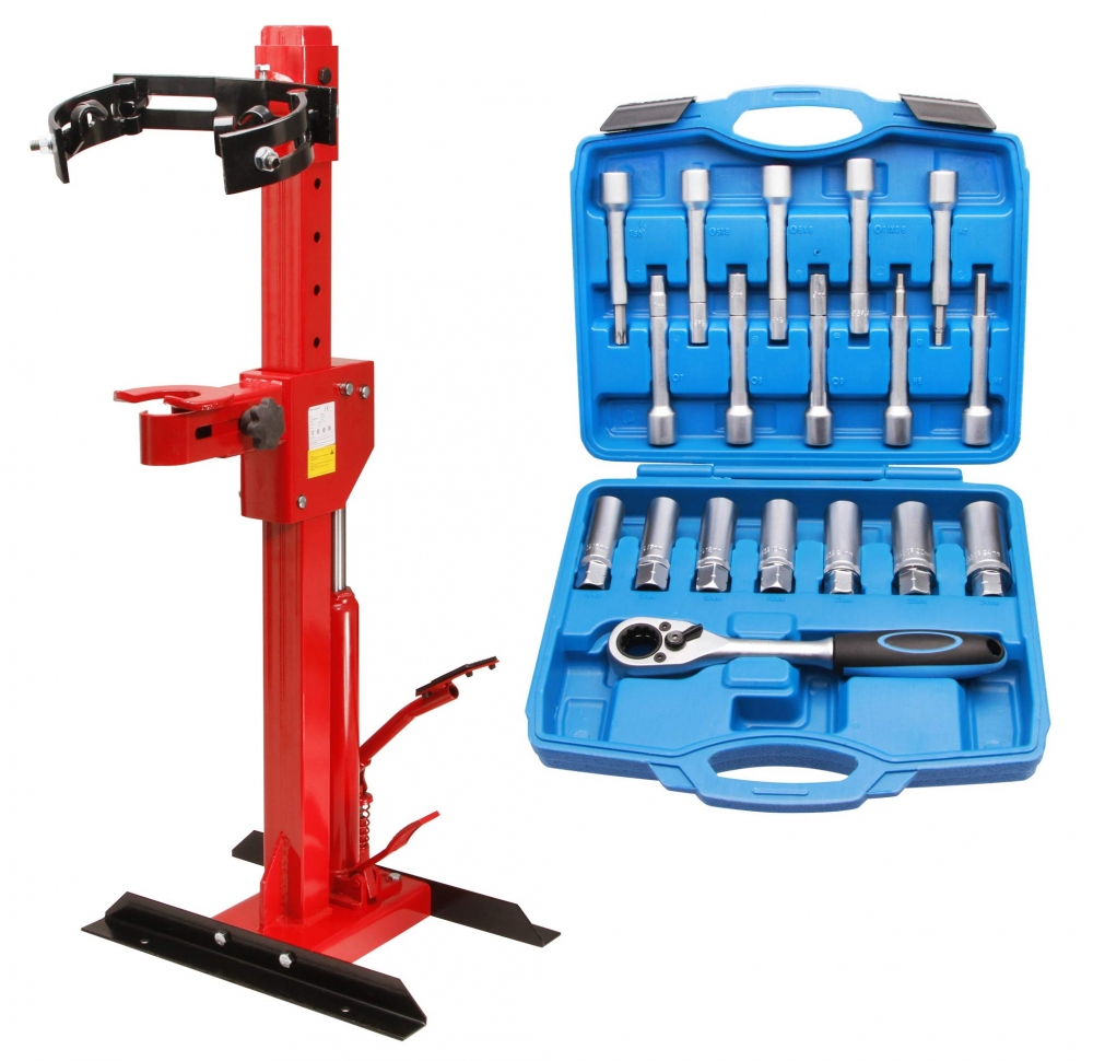 Bild 1 von 18 tlg. Stossdämpfer Werkzeug Satz Federbein 1/2 Antrieb + Federbeinspanner 1 To